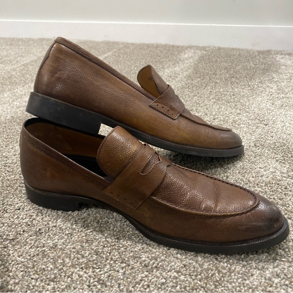 Di Bianco SPQR Apron Toe Brown Penny Loafer shoes US 10.5 Italy Pebble Leather - Picture 12 of 12